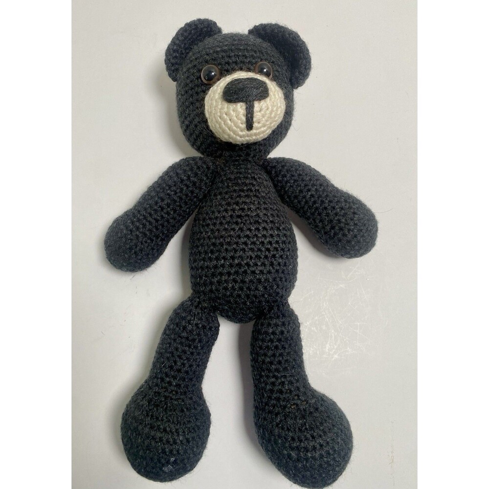 Handmade Crochet Teddy Bear Black 12" Brown Eyes Soft Huggable Stuffed Plush